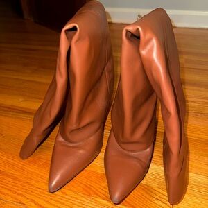 Fold over light brown heeled boots